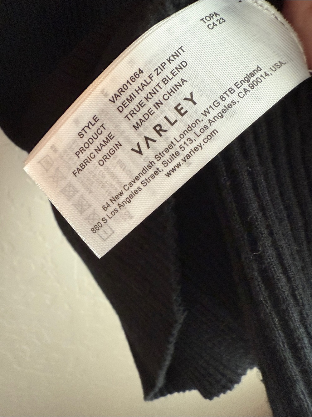 Varley Demi 2.0 Half-Zip Ribbed Knit Top Sweater - Black - Picture 9 of 9